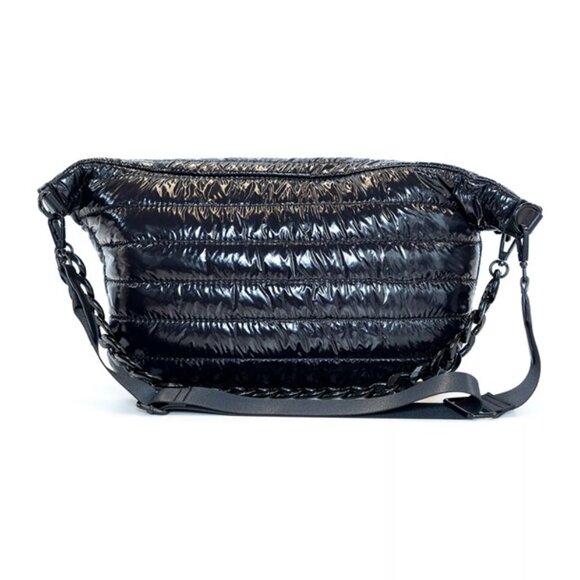 BCBGgeneration, Quilted Sling Crossbody Bag with Woven Chain, NWT Black patent - Picture 2 of 2